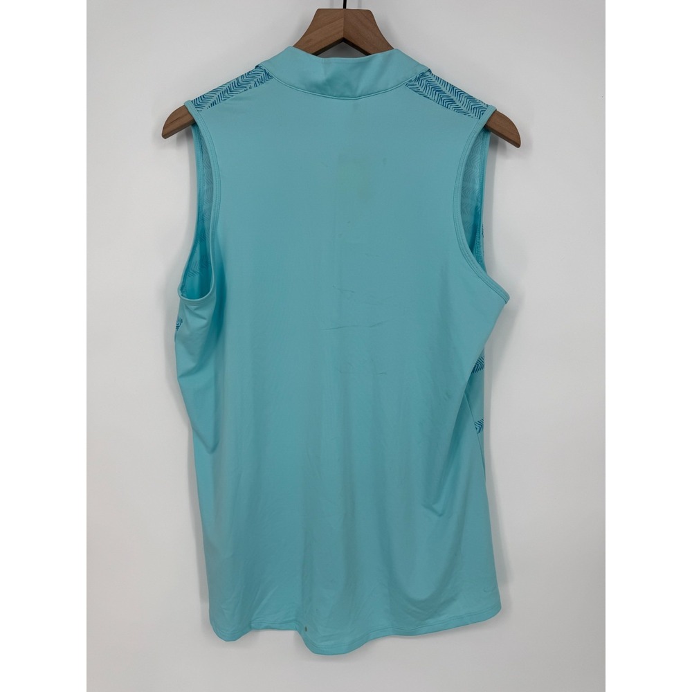 Adidas Polo Shirt Women XL Pulse Blue Herringbone Striped Sleeveless Quarter Zip - Picture 7 of 9